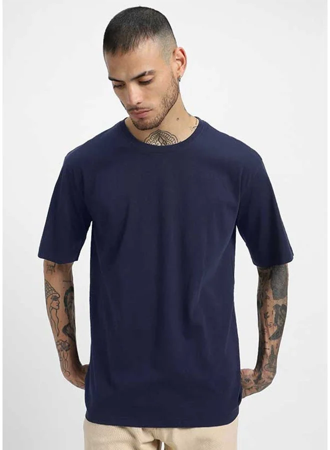 فيردو تيشيرت قطن نقي بقصة واسعة وأكمام قصيرة للرجال كحلي